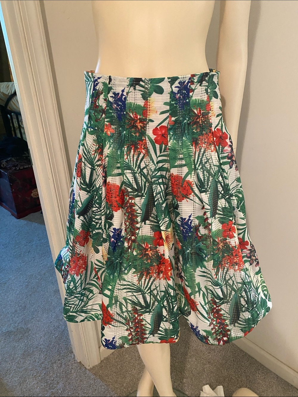 Gracia Tropical Floral — Green & Red. Skirt